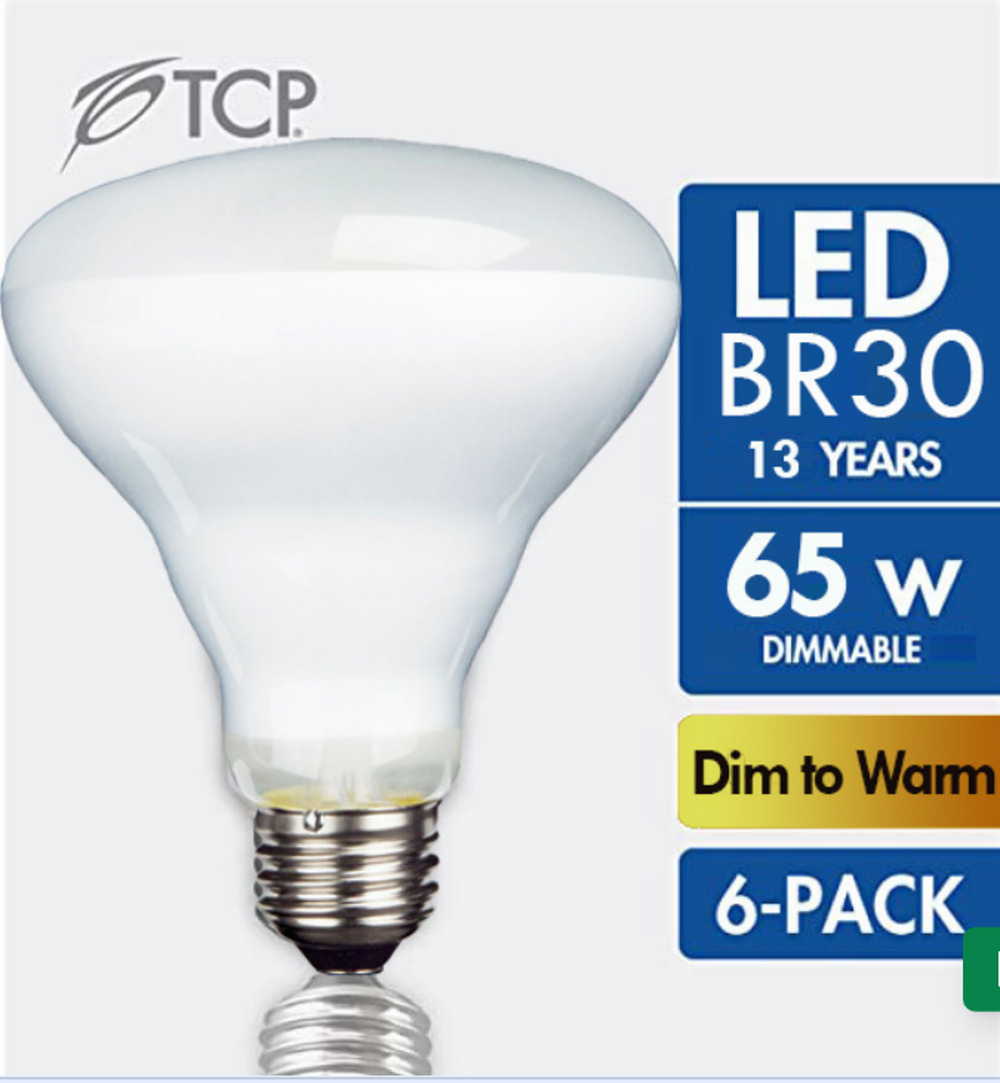 TCP 65 Watt Equivalent LED Flood Light Bulbs, BR30 E26 Non-Dimmable 2700K 6 pack